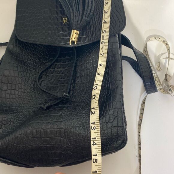 RBG Women\'s Black Drawstring Genuine Leather Croc‎ Embossed Backpack main image 3